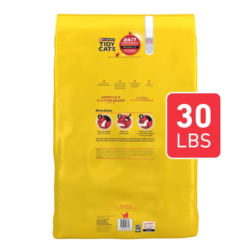 Purina Tidy Cats 24/7 High-Efficiency Non-Clumping Cat Litter, Fresh Flax Scent, 30 lbs