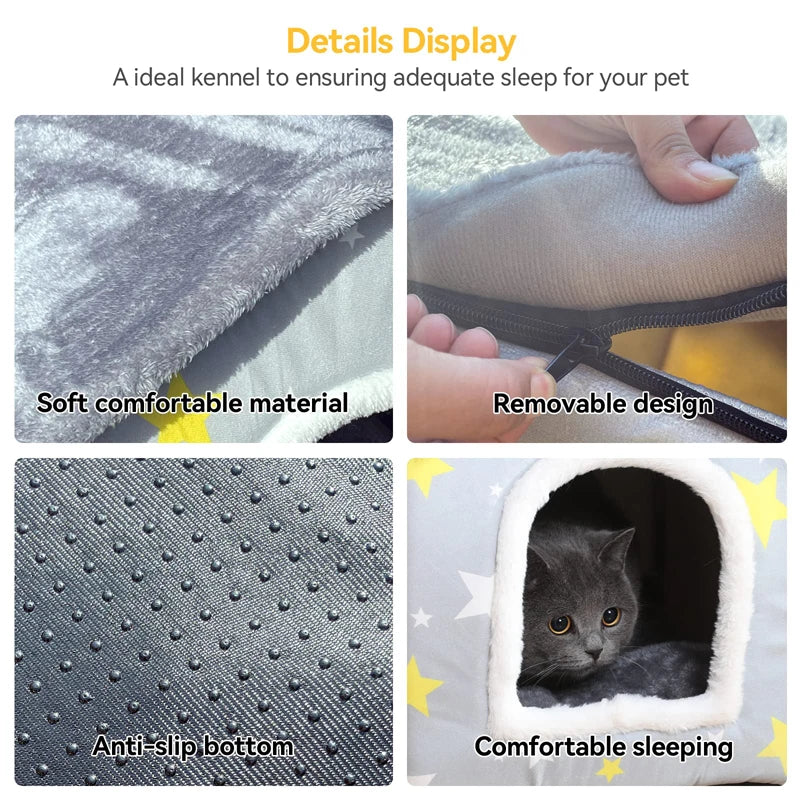 Benepaw Portable Medium Small Dog House Winter Warm Cushioned Pillow Pet Bed Nest Washable Removable Puppy Cat Kennel Foldable