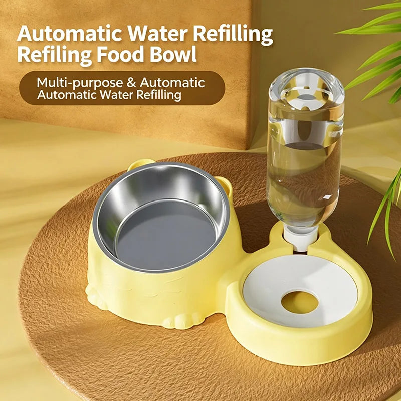 Pet Dual Bowl, Automatic Water Addition, Stainless Steel Feeder, Cat And Dog Bowl, Easy To Clean Pet Supplies
