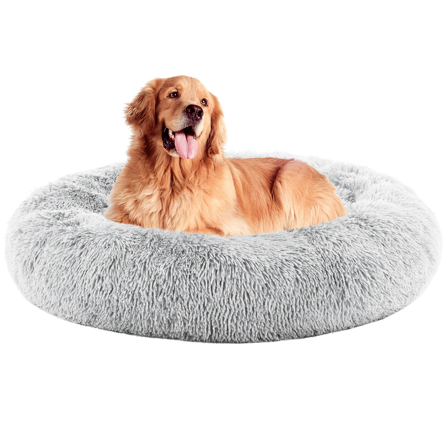 MCQ Round Faux Fur Plush Dog Bed Anti-Slip Bed Machine Washable Cuddler Warming Cozy Fluffy Faux Fur Plush Round Pet Bed for Indoor