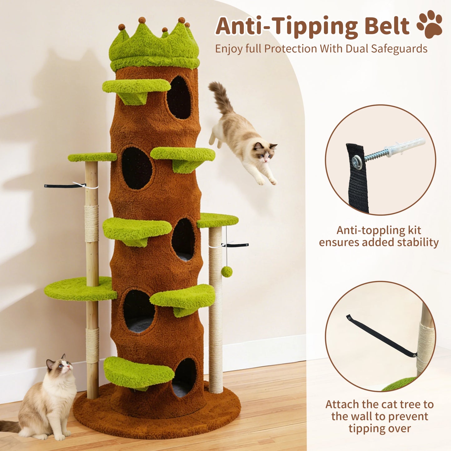 XXL Tall Cat Tree Tower with Scratching Post Activity Center Large Playing House Condo for Multi-Cat Household