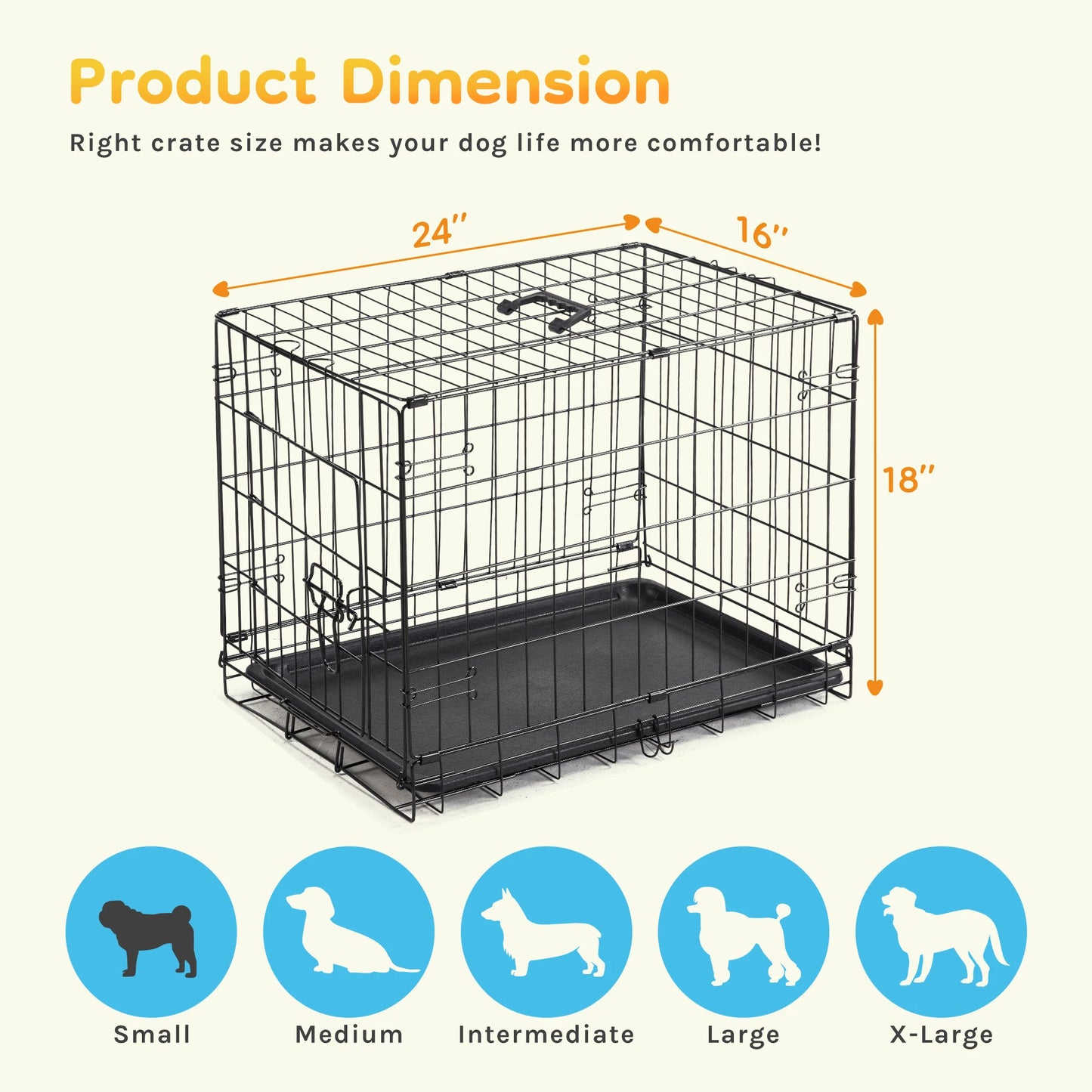 JHK Single Door 30 Inch Folding Metal Wire Dog Cage with Plastic Leak-Proof Pan Tray Extra Large Pet Kennel for Indoor Outdoor