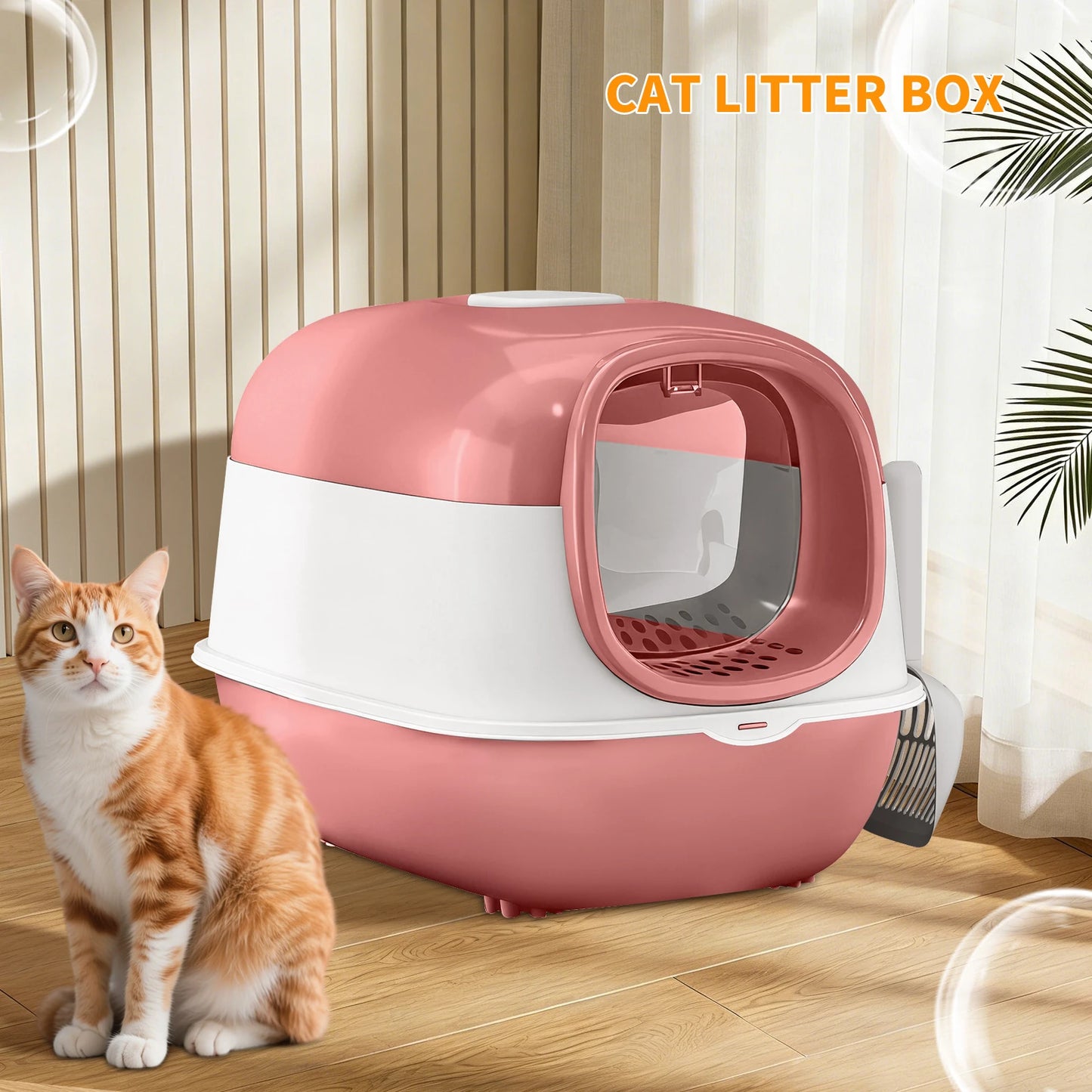 Switchable Open/Semi-Enclosed Cat Litter Box, Extra Large Jumbo Size for Multi-Cat Households, Splash-Proof and Anti-Tracking, Dual-Mode Over-the-Top Litter Pan, Low-Entry for Easy Cleaning,Suitable for cats of different si