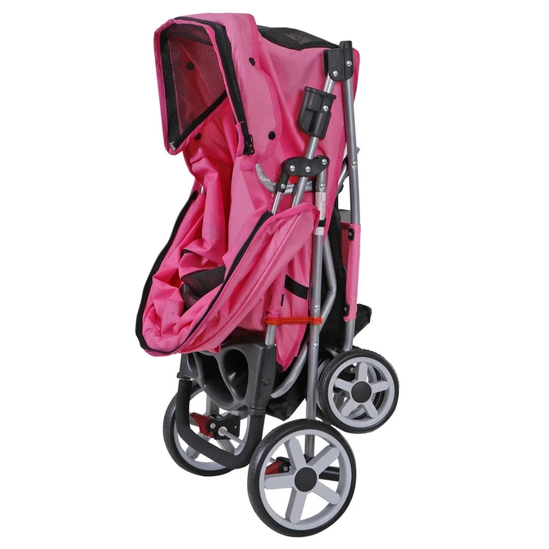 Dog Stroller 4-Wheels w/Storage Basket & Cup Holder Foldable Cat Pet Stroller