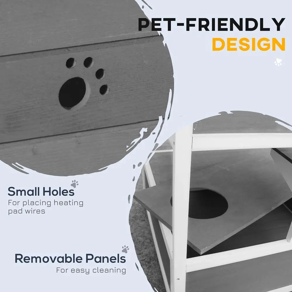 Gray Outdoor Cat Shelter with Roof, Condo, and Jumping Platform
