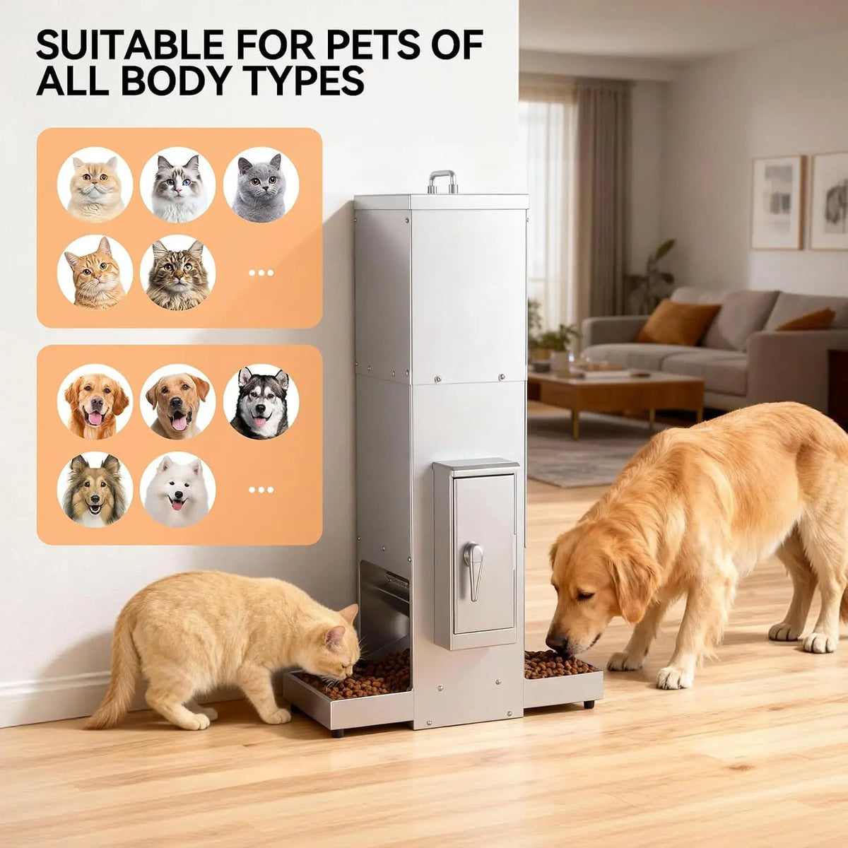 35L Automatic Dog Feeder for Two Large Dog or Cat Stainless Steel Pet Feeder with Timer,Feeding Schedule, Wall-Mountable, 2 Extr