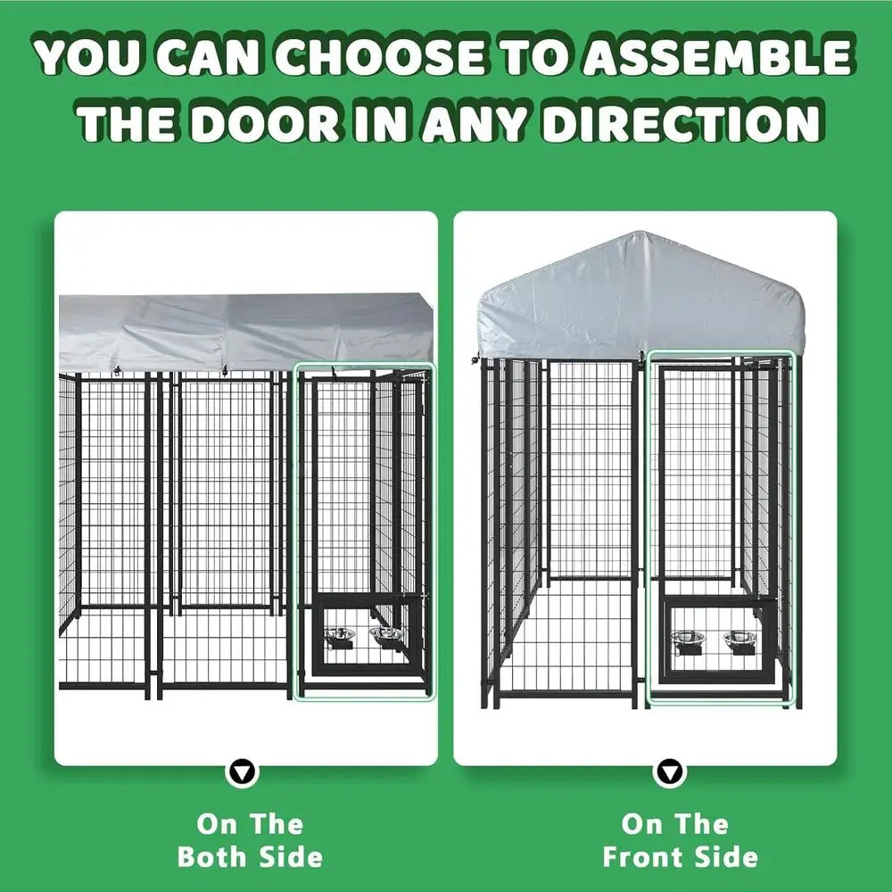 8x4x6T Outdoor Dog Kennel, Heavy Duty Galvanized Steel Ese-Proo Dog Run or Large Dogs, Double-Gate, Relective Silver Heat Dissip