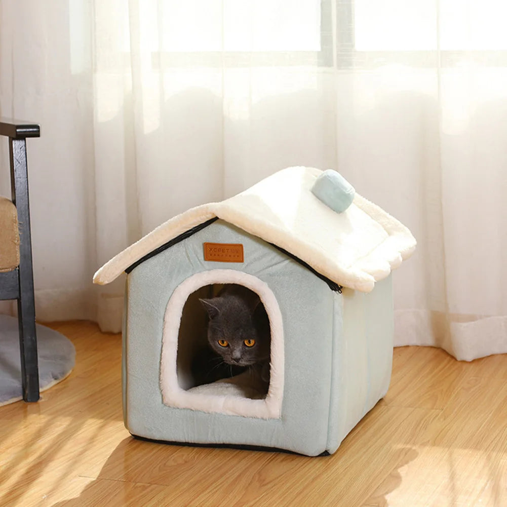Foldable Dog House Pet Cat Bed Winter Dog Villa Sleep Kennel Removable Nest Warm Enclosed Cave Sofa Pet Supply