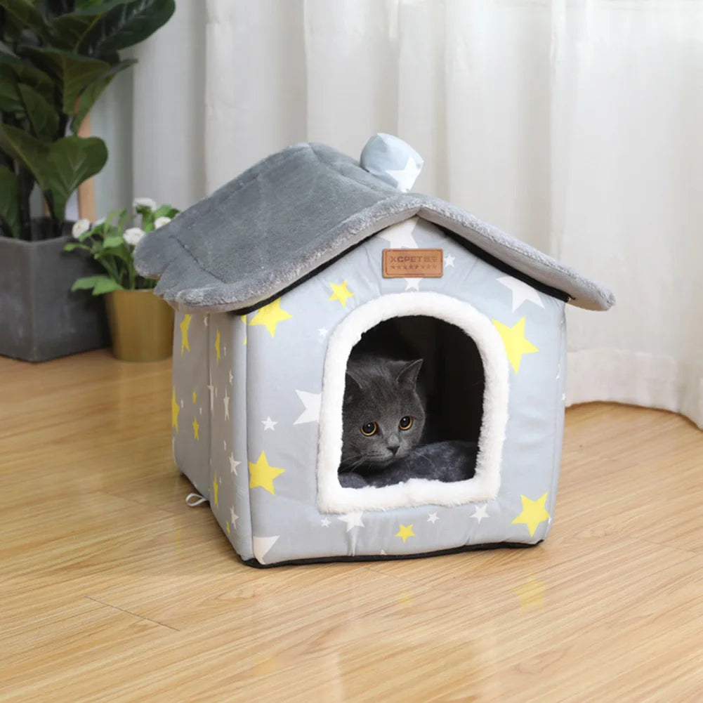 Foldable Dog House Pet Cat Bed Winter Dog Villa Sleep Kennel Removable Nest Warm Enclosed Cave Sofa Pet Supply