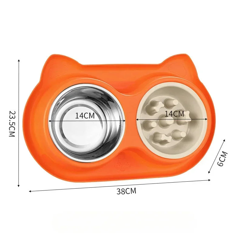 Pet Cat Feeding Bowl Stainless Steel Bowl Silicone Base Anti-Wrestling Dog and Cat Slow Food Bowl to Prevent Pet Choking Feeder