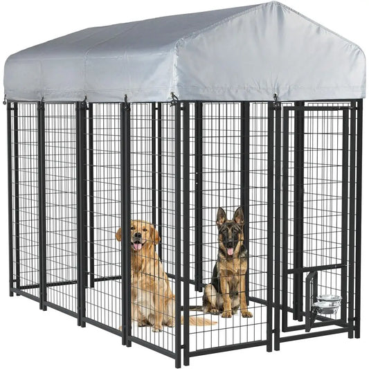 8x4x6T Outdoor Dog Kennel, Heavy Duty Galvanized Steel Ese-Proo Dog Run or Large Dogs, Double-Gate, Relective Silver Heat Dissip