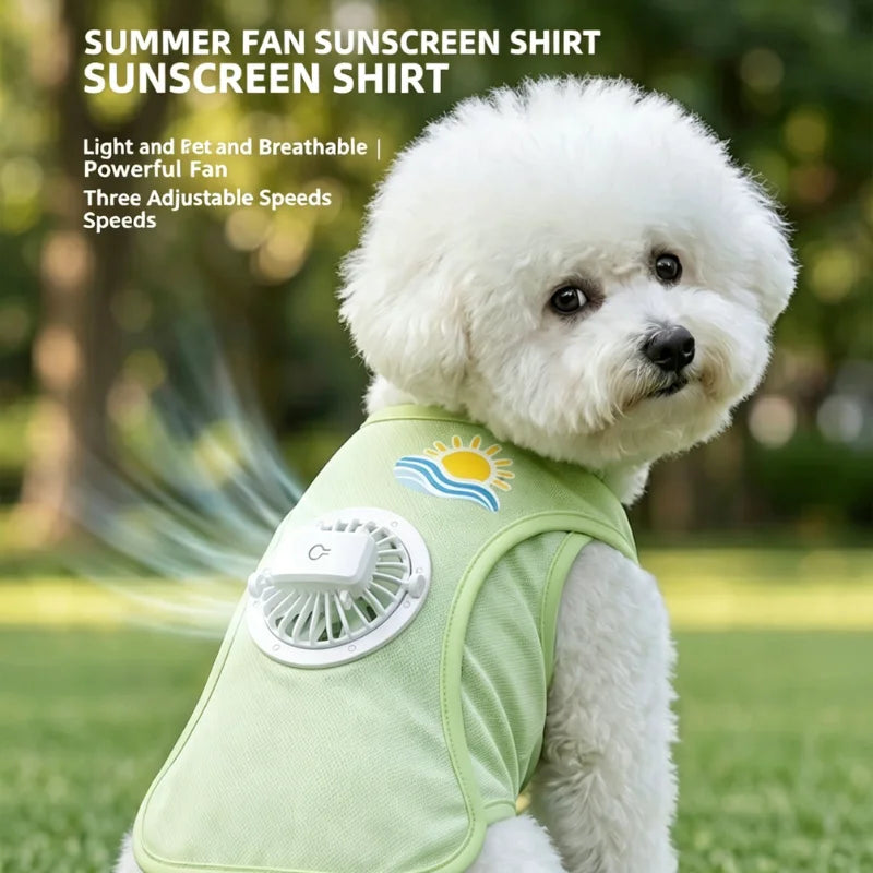 Puppy Summer Cool Vest Detachable USB Fan UV Protective Tank Top 3 Speed Ventilated Ice Silk Outfit for Small Medium Dogs Outdoor Activity