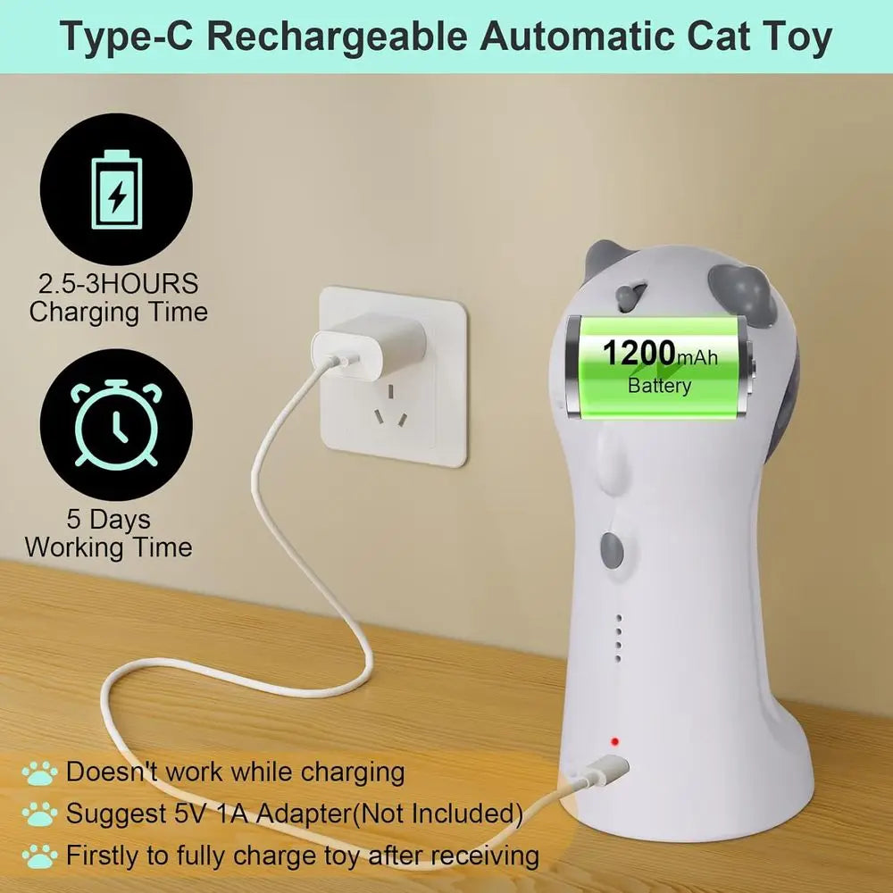 Automatic Motion-activated Cat Toy, 5 Units, 4 Speeds, Adjustable Light Angles, Random Rotating Trajectory, Rechargeable