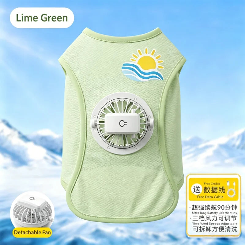 Puppy Summer Cool Vest Detachable USB Fan UV Protective Tank Top 3 Speed Ventilated Ice Silk Outfit for Small Medium Dogs Outdoor Activity