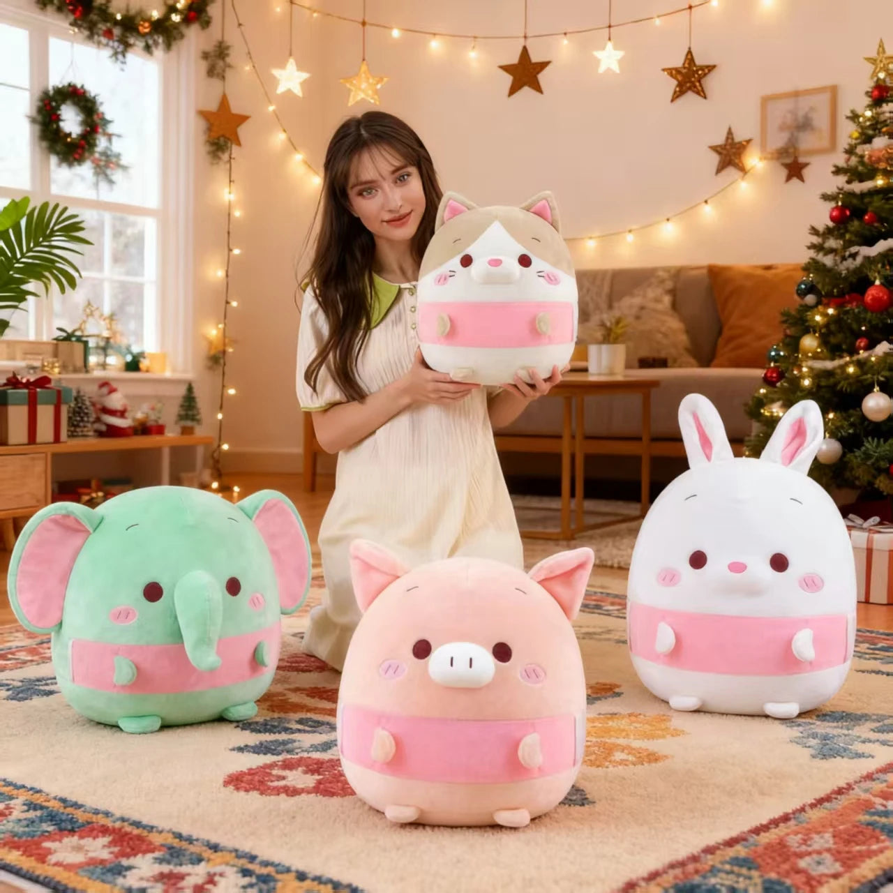 5 Pack 13.8 Inch Cute Animal Stuffed Animals US Stock Fast Shipping Soft Plush Toy Set Rabbit Panda Pig Cat Elephant Plushies for Kids Gift Room Decor