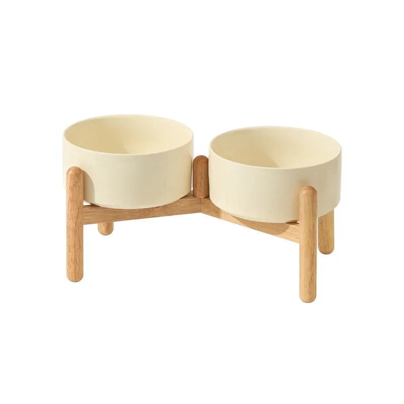 Big Dogs Bowl Double Ceramic Elevated Pet Food Water Bowl Small Medium Large Dog Feeding Supplies with Wooden Stand