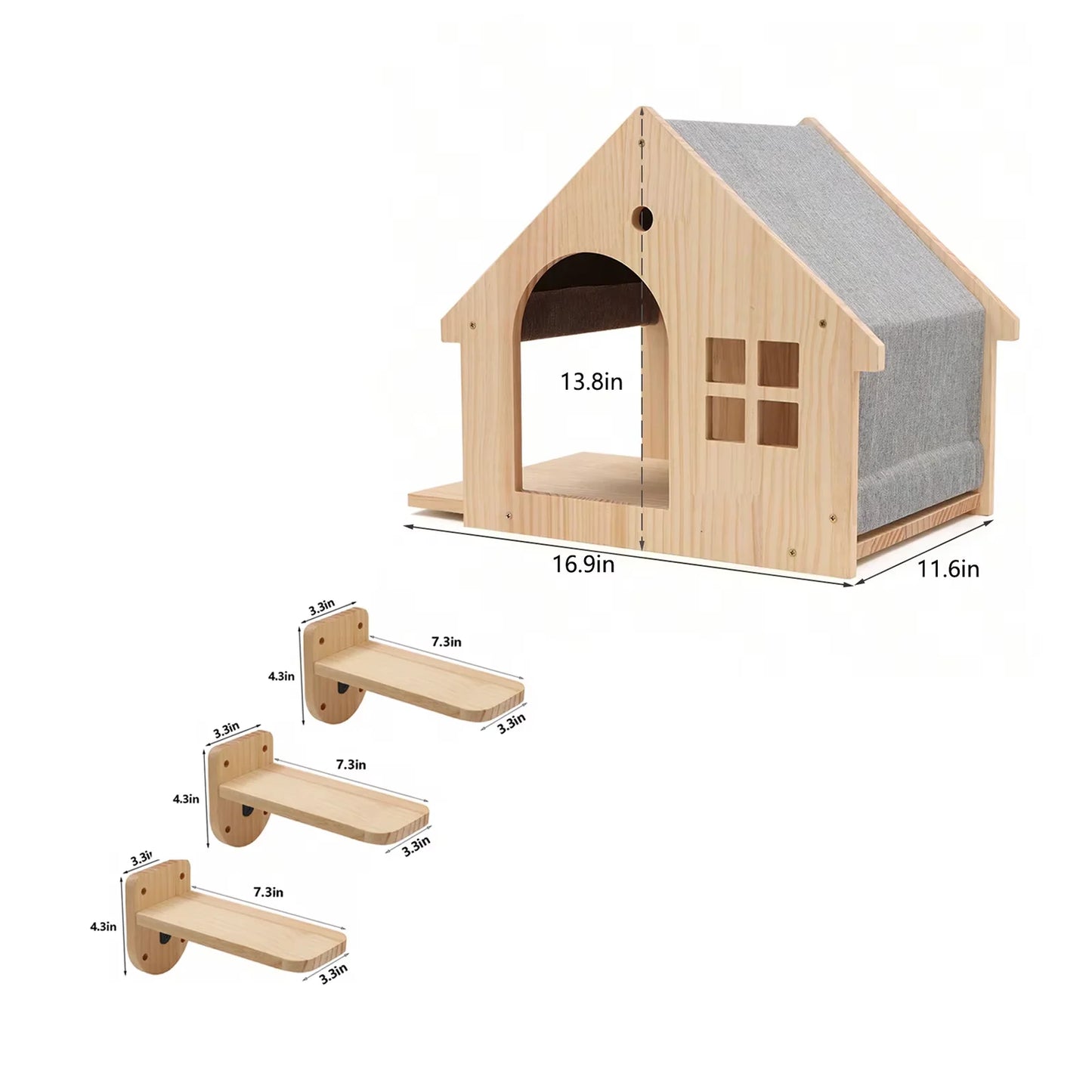 1pc Wall Mounted Cat Condo Villa Wooden Cats Climbing Floating Shelf Kitten House Wall Furniture for Sleeping and Resting