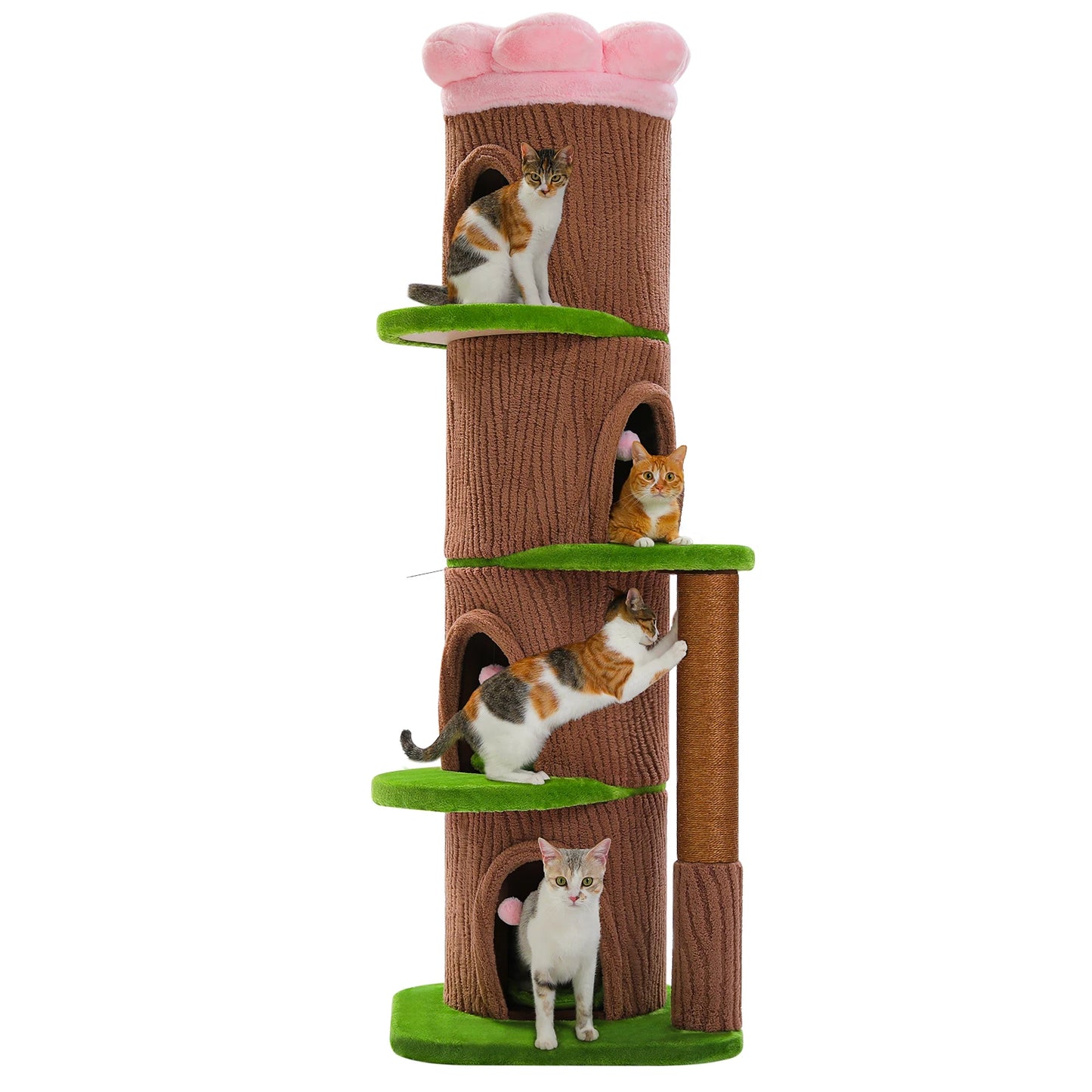 Large Cat Tree with 4 Spacious Condos Thick Scratching Post Flower Top Bed Tall Cat Tower for Indoor Luxury Cat House Bed Toys