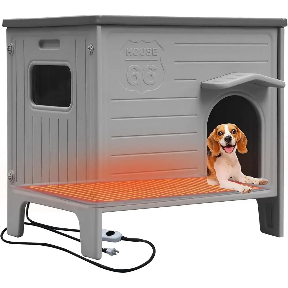 Heated Dog House Outdoor Indoor for Small Medium Dogs, Insulated Dog House with Heating Pad, Plastic Elevated Outdoor Dog House