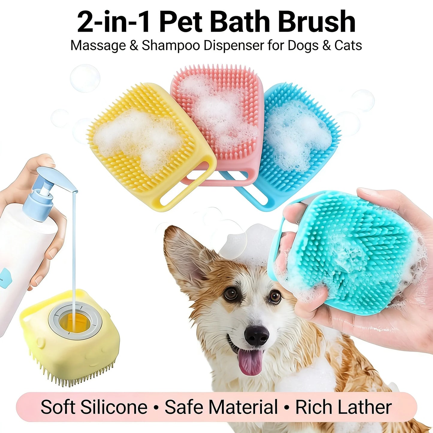 Pet Bath Gloves for Dogs & Cats Soft Silicone Massage Brush Gloves for Grooming Bathing & Fur Cleaning