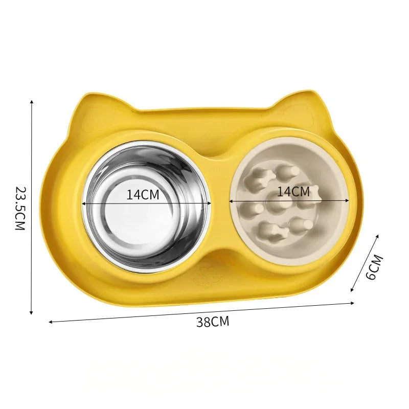 Pet Cat Feeding Bowl Stainless Steel Bowl Silicone Base Anti-Wrestling Dog and Cat Slow Food Bowl to Prevent Pet Choking Feeder