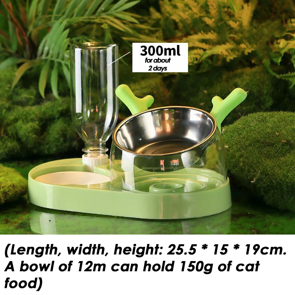 Cat Bowl Stainless Steel Inner Double Bowl Automatic Drinking Water Basin Pet Drinking Water Feeding Two-in-one Feeding Set