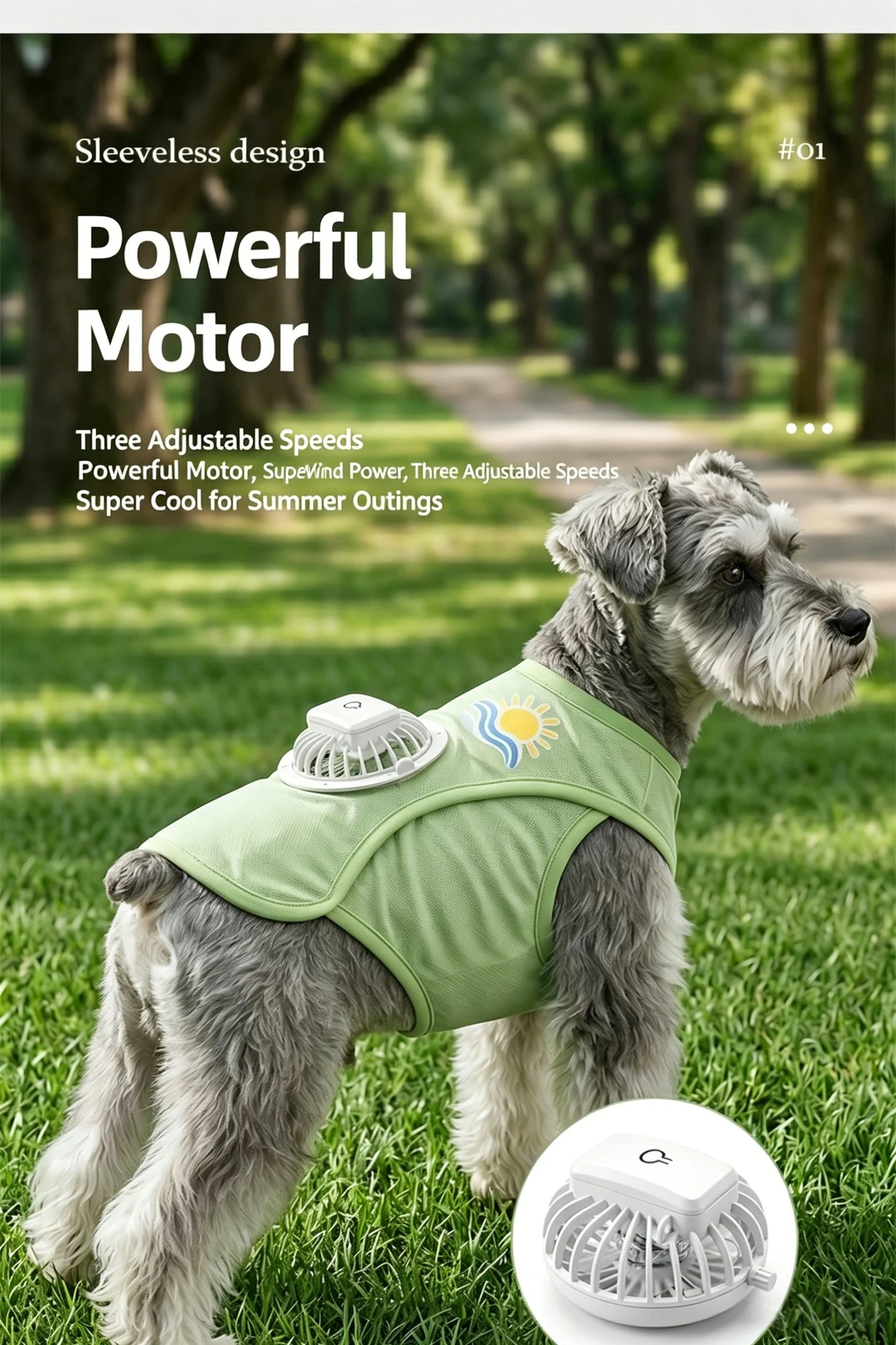 Puppy Summer Cool Vest Detachable USB Fan UV Protective Tank Top 3 Speed Ventilated Ice Silk Outfit for Small Medium Dogs Outdoor Activity
