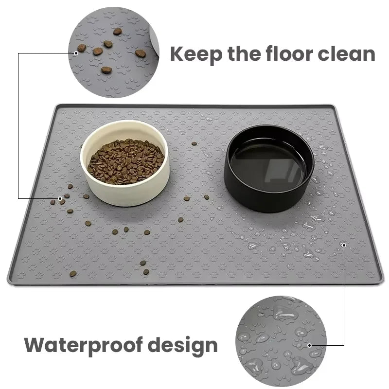 Cat 3 Bowls in 1 Raised Feeder with Silicone Food Mat 15-Degree Tilt Elevated Wood Stand 3 Stainless Steel Bowls Puppy Cat Feeding Watering Supplies