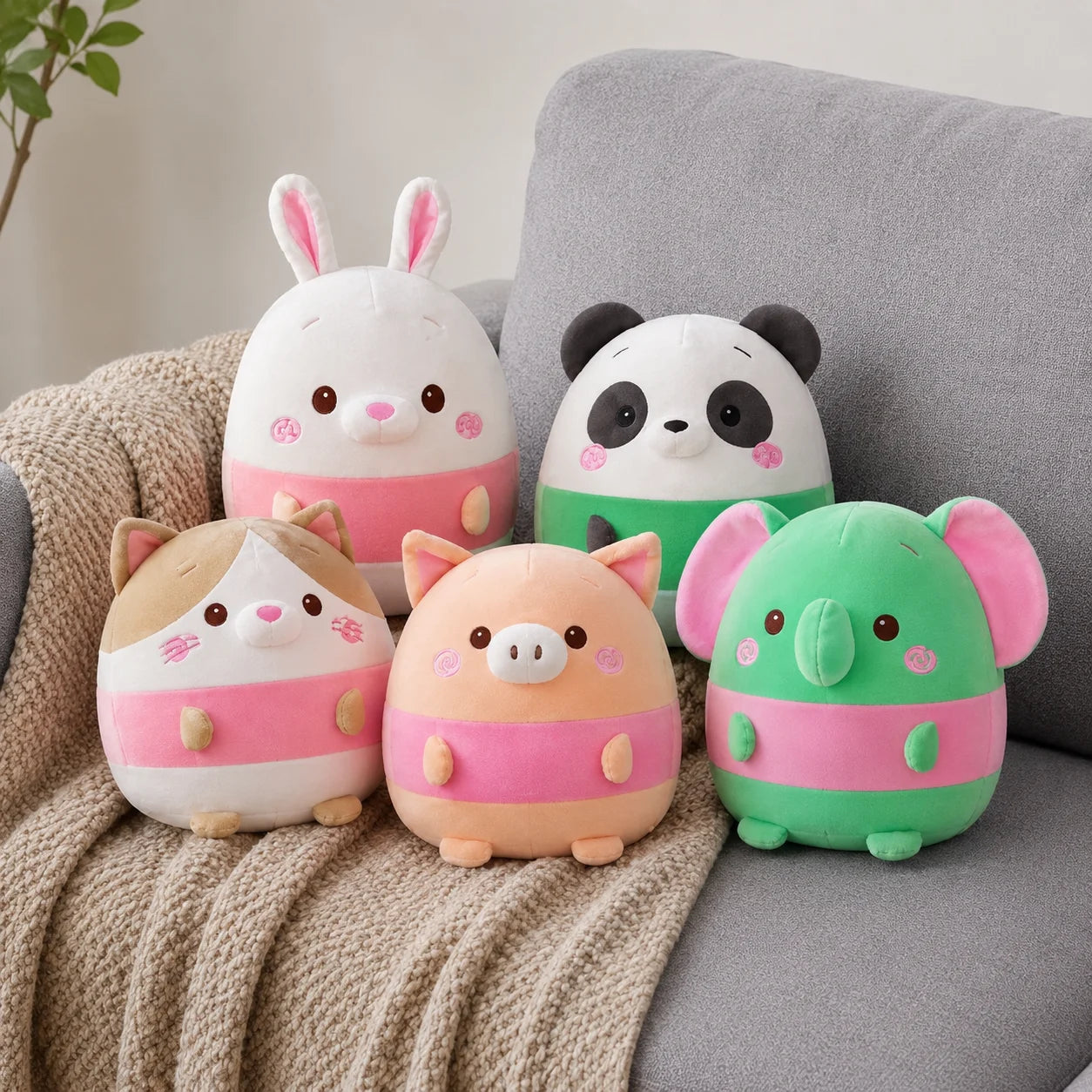 5 Pack 13.8 Inch Cute Animal Stuffed Animals US Stock Fast Shipping Soft Plush Toy Set Rabbit Panda Pig Cat Elephant Plushies for Kids Gift Room Decor
