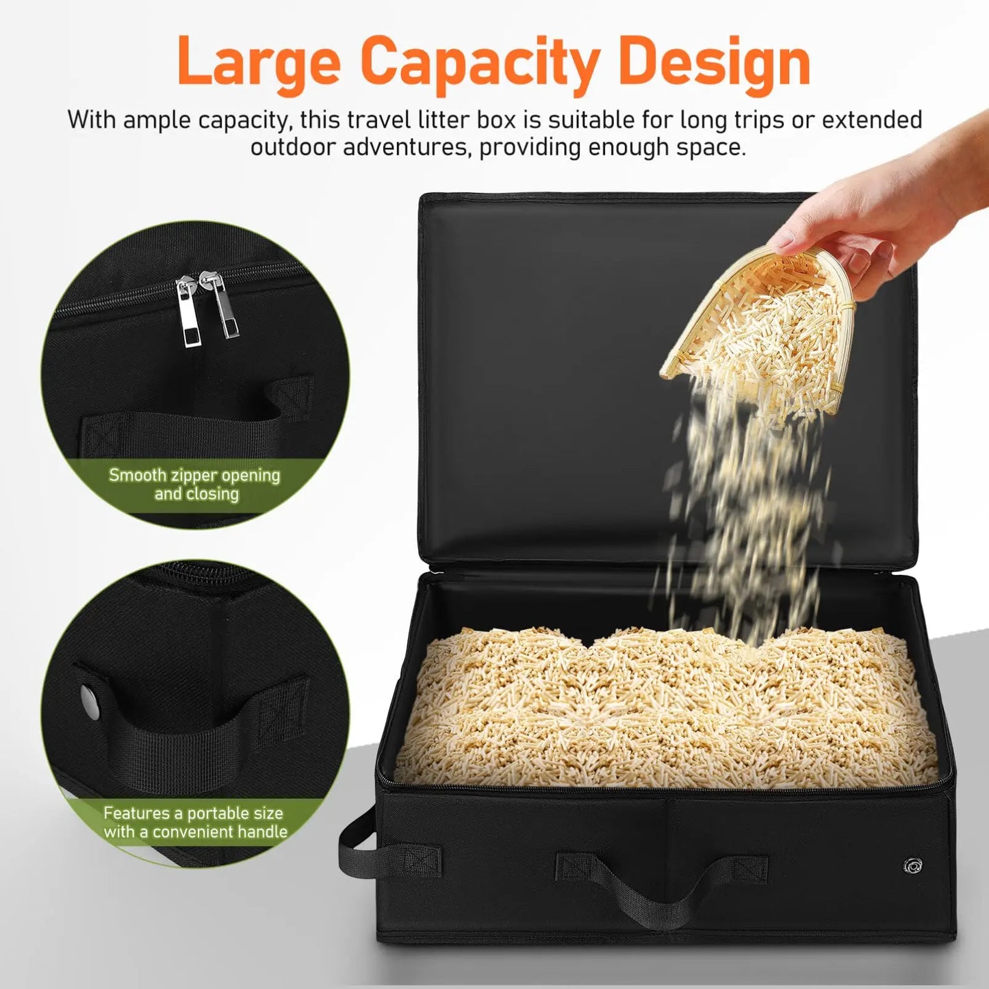 Foldable Portable Travel Cat Litter Box Large Capacity Zipper Closure Waterproof Pet Toilet With Handle For Outdoor Road Trips Camping