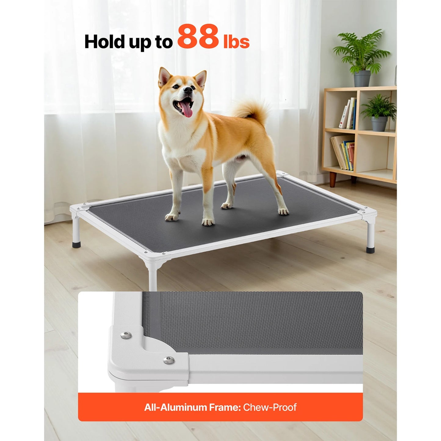 SucceBuy Elevated Dog Bed for Large Dogs Portable Raised Dog Cot with Aluminum Tube Metal Frame and Breathable Textilene Mesh