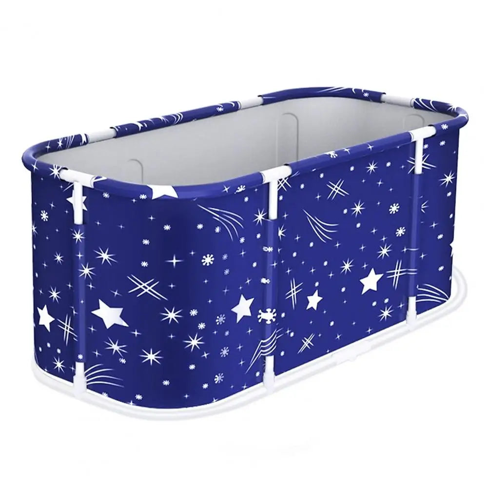 Starry Blue Large Foldable Bathtub with Plastic Frame Collapsible Bathtub Family SPA Soaking Tub for Shower