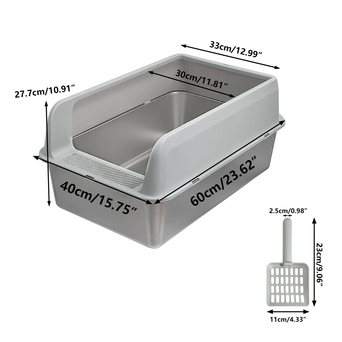 Stainless Steel Cat Litter Box Semi Open High Sided Cat Litter Pan Easy Clean