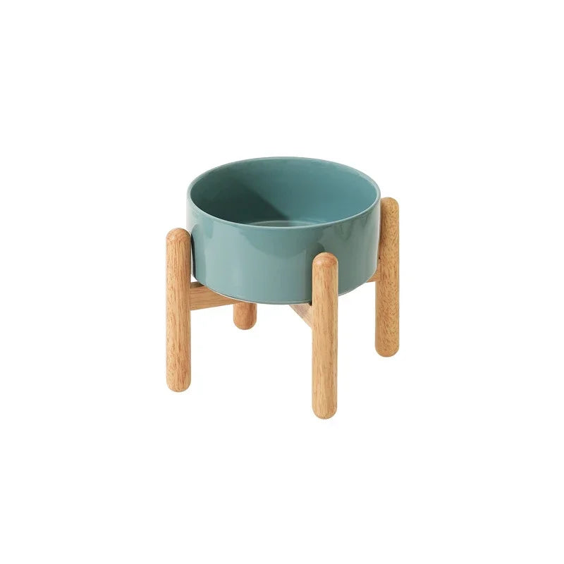 Big Dogs Bowl Double Ceramic Elevated Pet Food Water Bowl Small Medium Large Dog Feeding Supplies with Wooden Stand