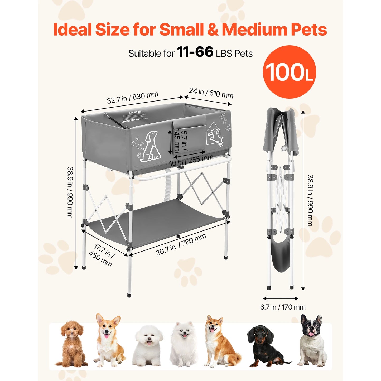 SucceBuy Dog Bathtub Elevated Dog Bath Tub Foldable Space-saving with Built-In Drain Hose for Small Medium Pet Indoor & Outdoor