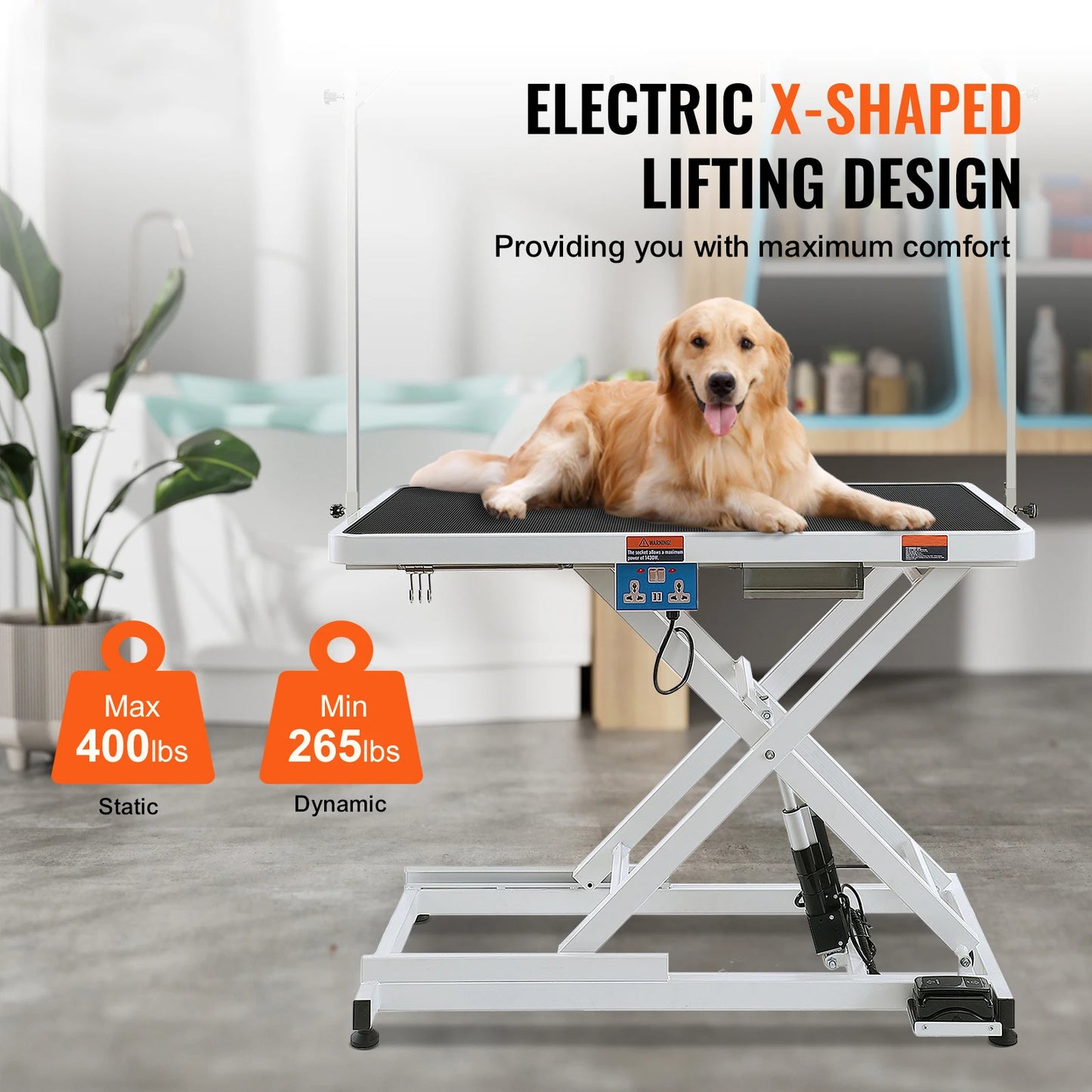 SucceBuy Electric Pet Grooming Table Heavy Duty Dog Grooming Arm for Large Dog Height Adjustable Grooming Station Slip Tabletop
