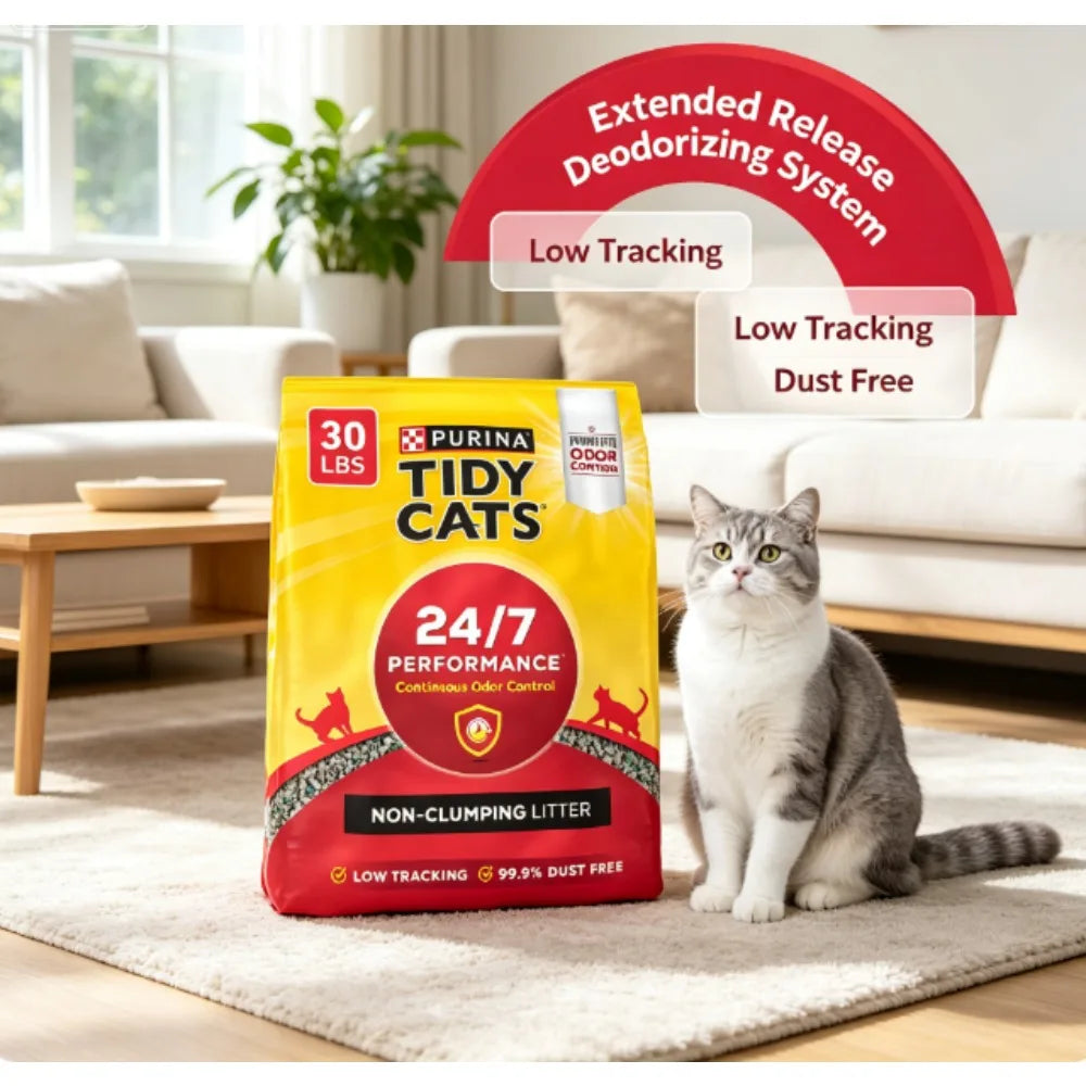 Purina Tidy Cats 24/7 High-Efficiency Non-Clumping Cat Litter, Fresh Flax Scent, 30 lbs