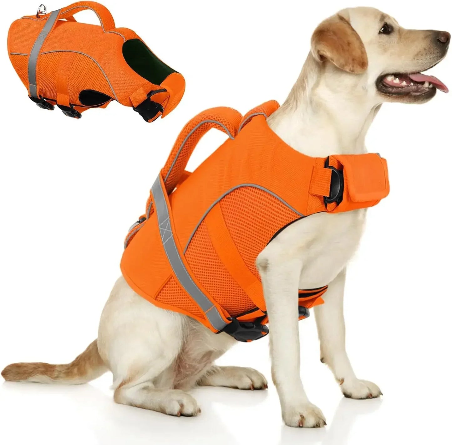 Durable Mesh Dog Life Jacket Tear-Resistant High Buoyancy Pet Vest with Ergonomics Rescue Handle Reflective--Rough water Boating