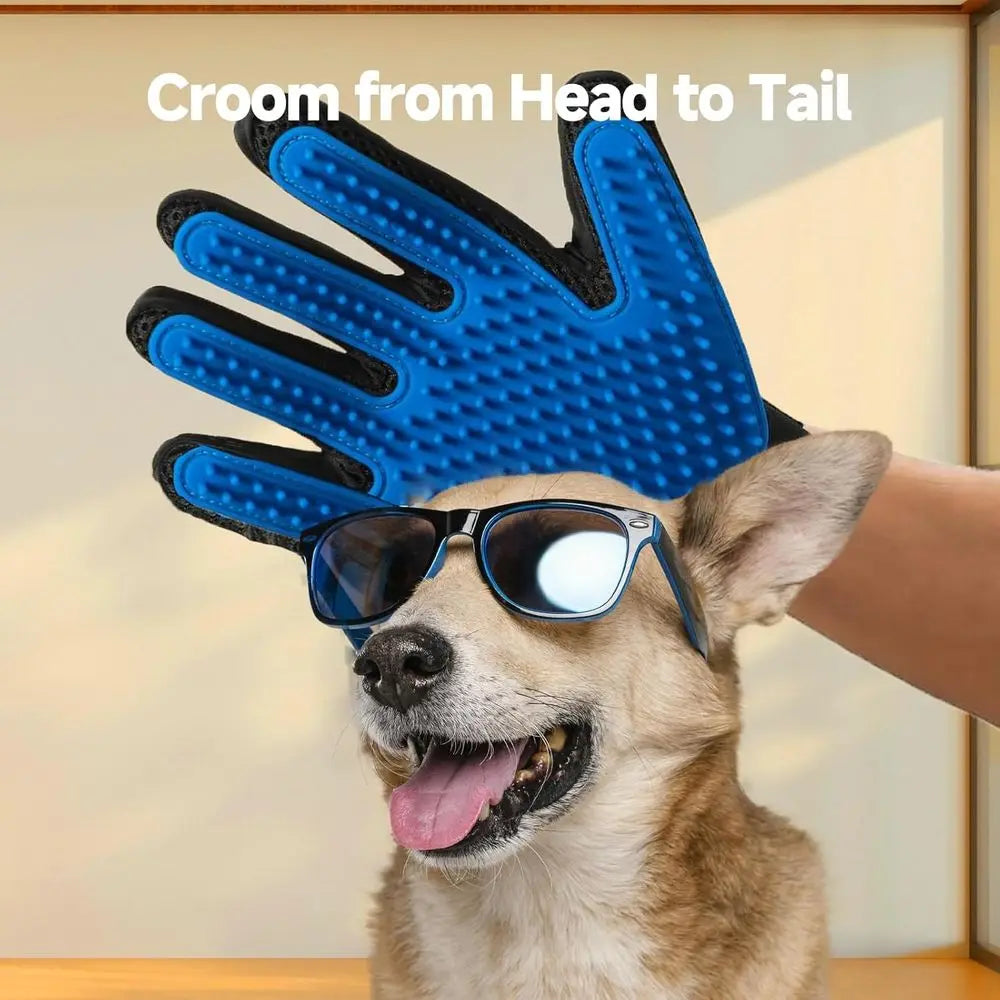 Pet Hair Removal Glove for Dogs & Cats, 2-in-1 Deshedding Brush & Massage Mitt, Grooming Gloves for Shedding Control, Bathing an