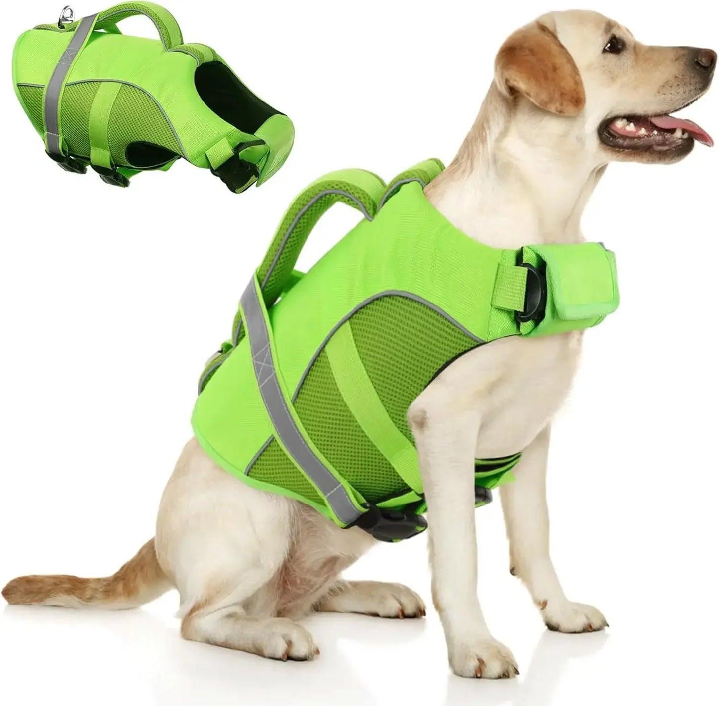 Durable Mesh Dog Life Jacket Tear-Resistant High Buoyancy Pet Vest with Ergonomics Rescue Handle Reflective--Rough water Boating