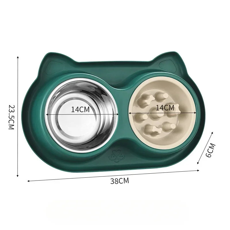 Pet Cat Feeding Bowl Stainless Steel Bowl Silicone Base Anti-Wrestling Dog and Cat Slow Food Bowl to Prevent Pet Choking Feeder