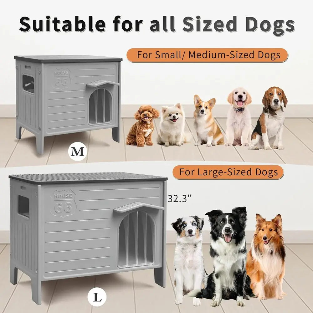 Heated Dog House Outdoor Indoor for Small Medium Dogs, Insulated Dog House with Heating Pad, Plastic Elevated Outdoor Dog House