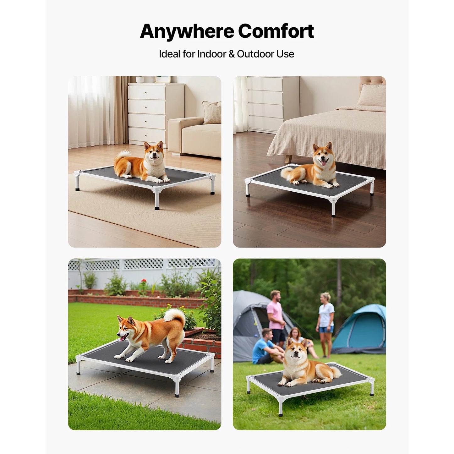 SucceBuy Elevated Dog Bed for Large Dogs Portable Raised Dog Cot with Aluminum Tube Metal Frame and Breathable Textilene Mesh
