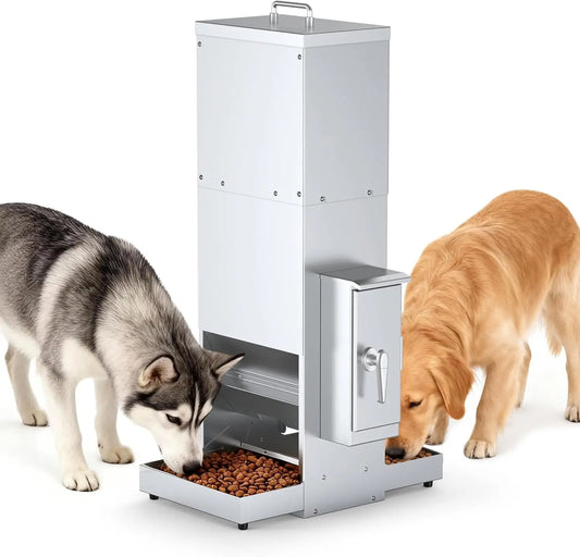 35L Automatic Dog Feeder for Two Large Dog or Cat Stainless Steel Pet Feeder with Timer,Feeding Schedule, Wall-Mountable, 2 Extr