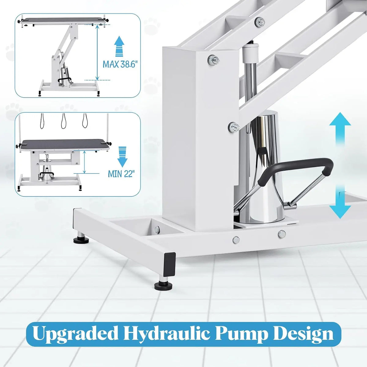 Tacleekii  43.3 in Professional Hydraulic Pet Grooming Table | 350 lbs Max Load, 3 Adjustable Nooses, Height Adjustable 22–39 in