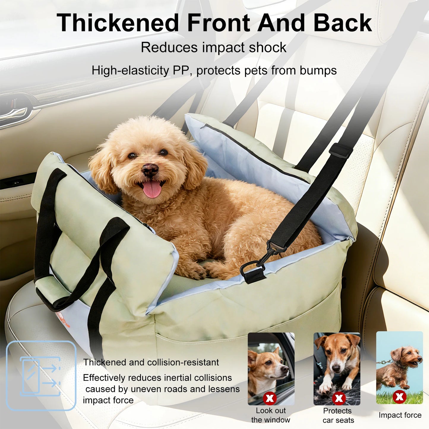 Portable Dog Car Seat Pet Dog Booster Seat Puppy Travel Carrier Bed with Safety Belt Storage Pocket Removable Washable Cover