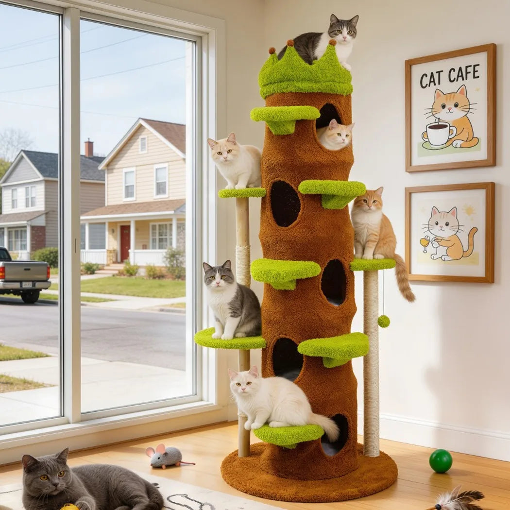 XXL Tall Cat Tree Tower with Scratching Post Activity Center Large Playing House Condo for Multi-Cat Household