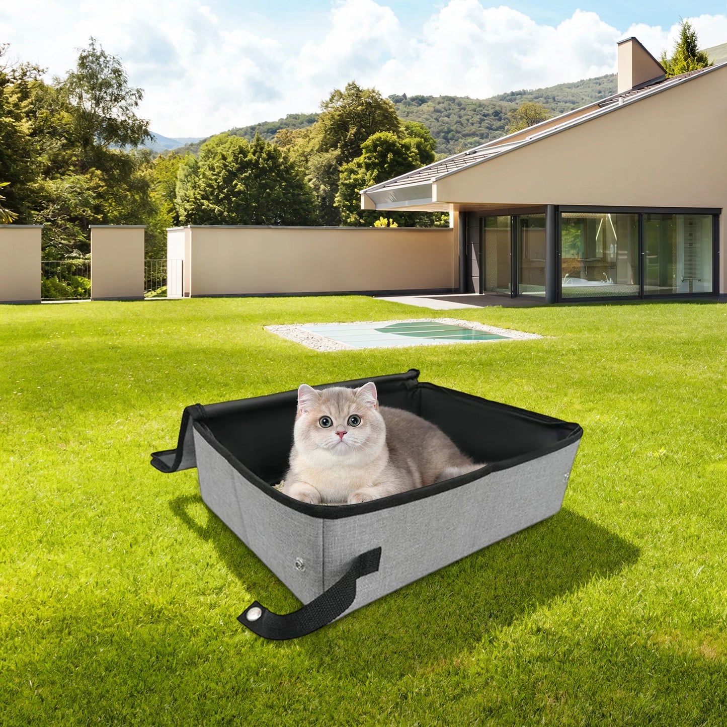 Collapsible Cat Litter Box with Lid, Waterproof Portable Travel Cat Toilet, Easy to Carry Indoor Outdoor Cat Potty