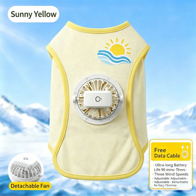 Puppy Summer Cool Vest Detachable USB Fan UV Protective Tank Top 3 Speed Ventilated Ice Silk Outfit for Small Medium Dogs Outdoor Activity