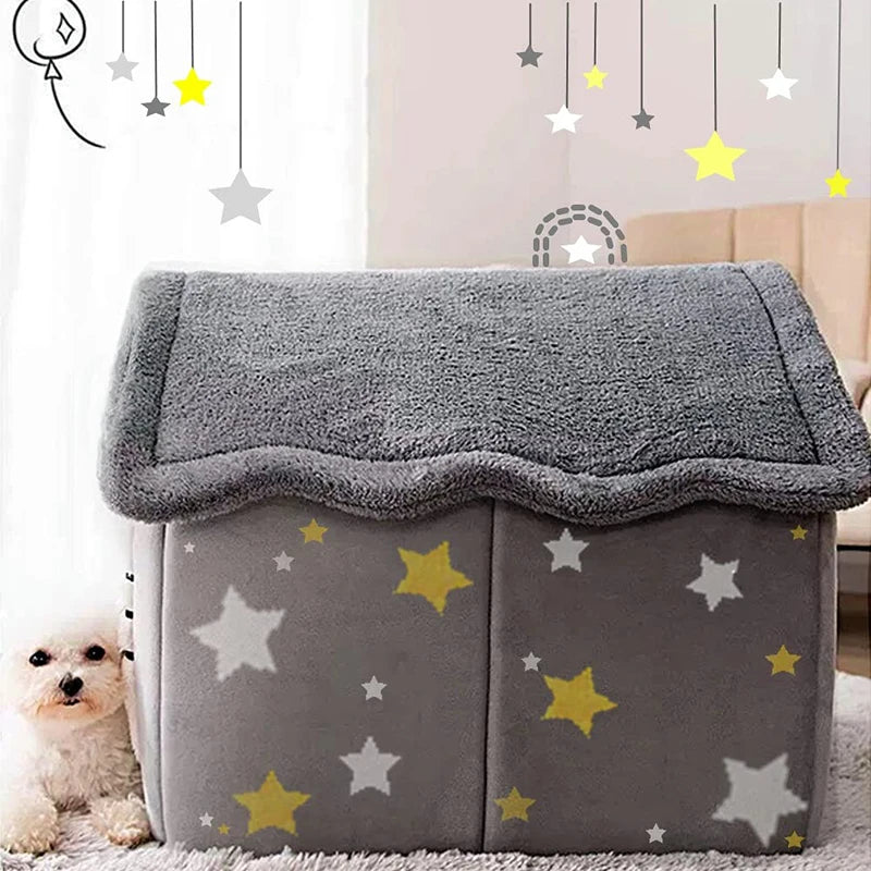 Benepaw Portable Medium Small Dog House Winter Warm Cushioned Pillow Pet Bed Nest Washable Removable Puppy Cat Kennel Foldable